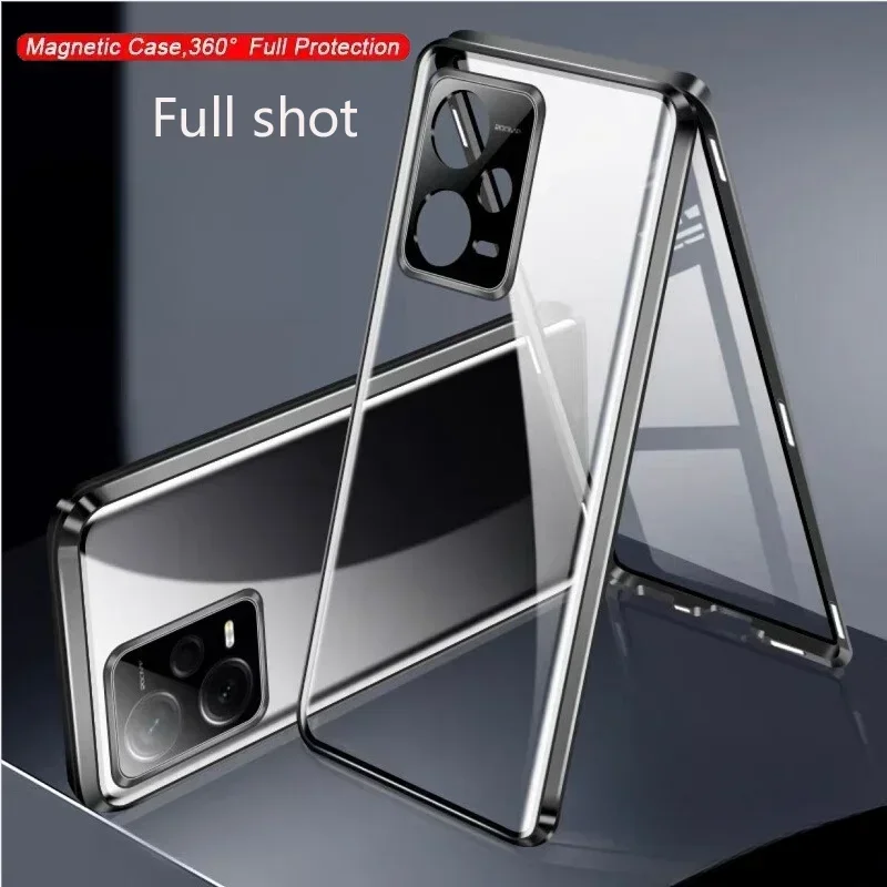 

Metal Frame Double Sided Glass Magnetic Phone Case for Redmi 14C A4 Note 13 14 Pro Plus 5G 4G Camera Lens Protection Cover Cases