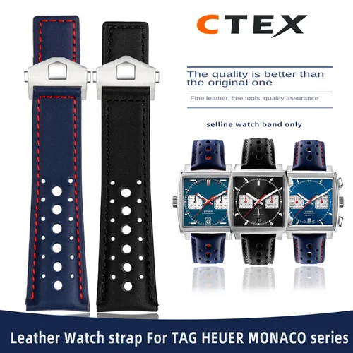For TAG Heuer Monaco Watchband CAW211M 211P CAW211R 211T breathable 22mm Genuine Leather band Men's Folding buckle wrist strap