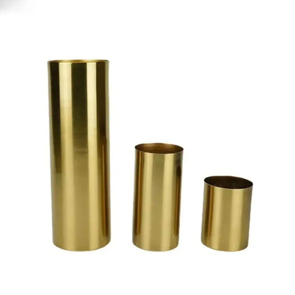 Metal Cylindrical Vase Creative Gold-plated Metal Artificial Flower Arrangement Table Ornaments Hydroponic Vase Art Ornaments
