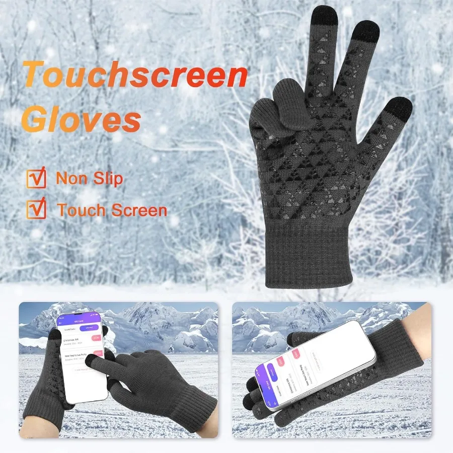 3Pieces Winter Beanie Hat Scarf and Touch Screen Gloves Set for Men Women: Warm Knit Skull Cap with Seamless TouchscreenCompati