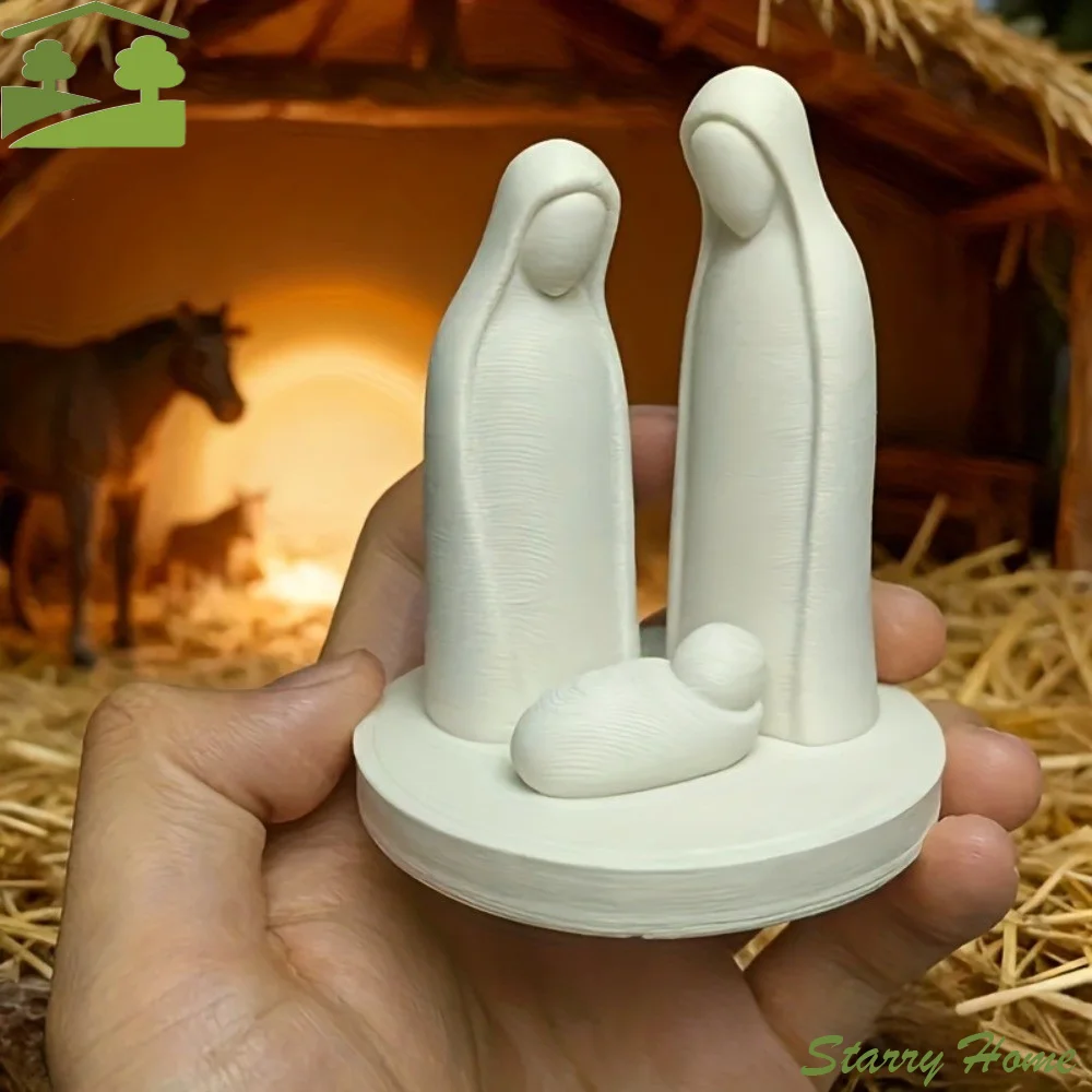 3D Printed Mini Nativity Scene Figurine Minimalist Modern Style Jesus Birth Sculpture Cute Abstract Holy Family Nativity Statue