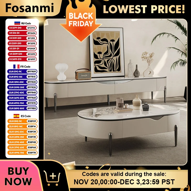 

Luxury Living Room Coffee Table TV Stand Set with Stainless Steel Legs Modern Center Tables with Double Drawers Elegant TV Stand