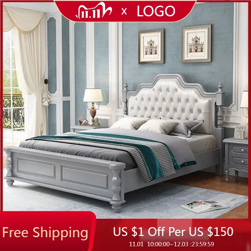 

Kids European Bed Double Wood King High End Twin Bed Frame Double Headboard Sleeping Letti Matrimoniali Bedroom Furniture