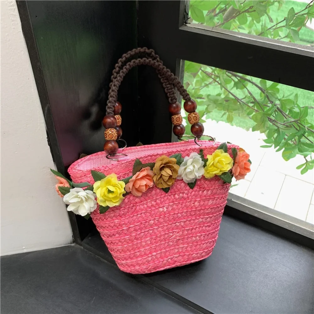 Straw Braided Bag Women Summer Hand-Woven Rattan Bag Purse Flower Beach Basket Female Bohemia Bali Handbag bolsos