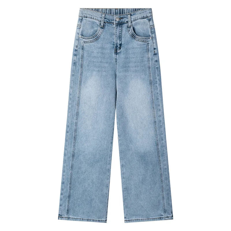 

2026 Spring Plus Size Women High Waist Jeans Slim Elastic Waist Straight Leg Stretch Denim Floor Length Pants 2607