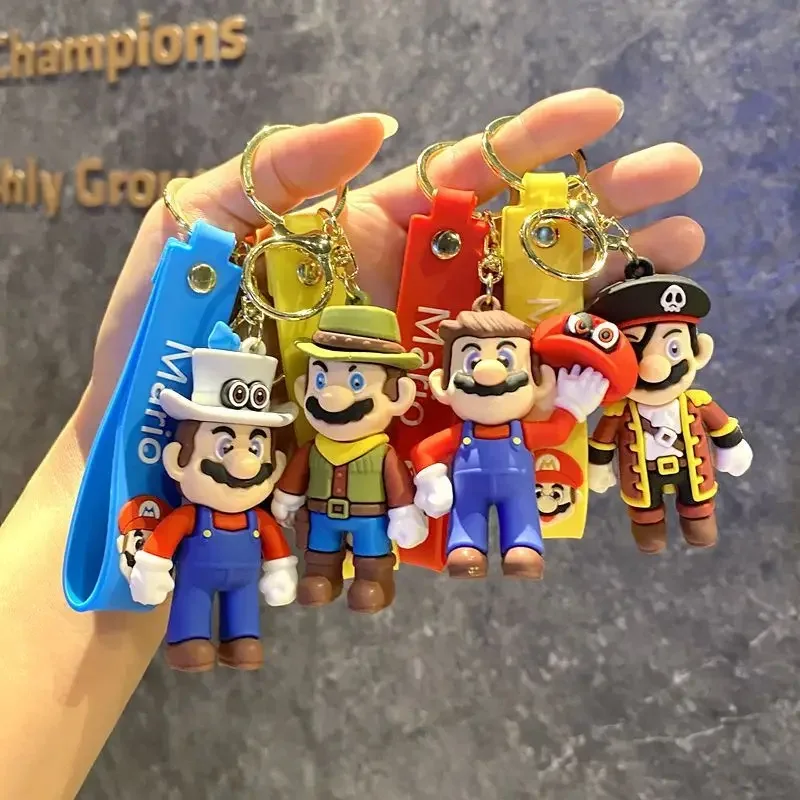 MINISO Cute Super Mario Pirate Variety Car Keychain Women Kids Doll Bag Pendant Car Interior Accessories Decoration Key Ring