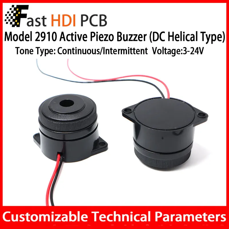 산업용 압전 버저 2910 - 3-24V 직류, 듀얼 모드(연속음/비음출력), 나사식 장착, -40℃~+85℃, 냉각 장비용