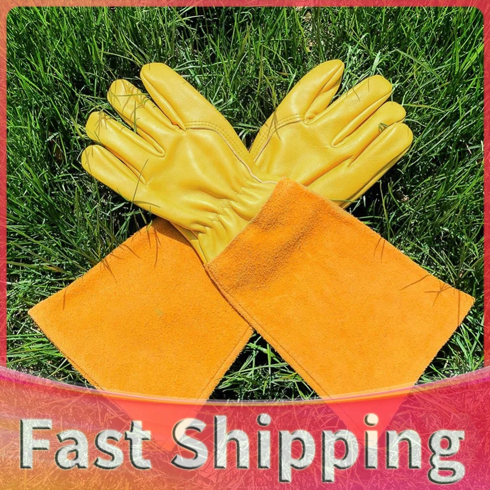1 Pair Long Thorn Proof Rose Pruning Gloves Breathable Leather Garden Gloves Labor Protection Long Elbow Gloves for Women Men