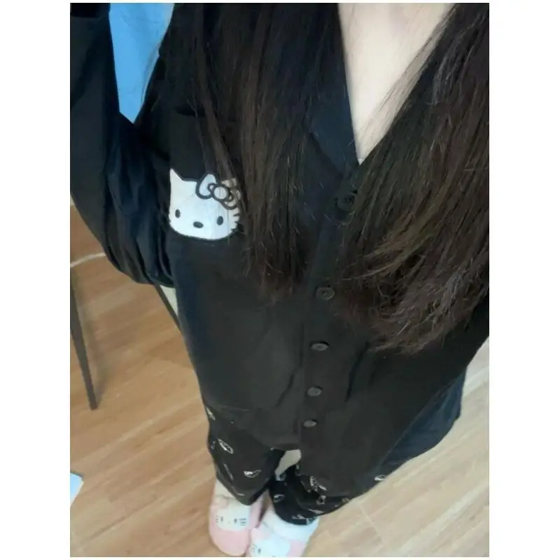 

Комплект пижам Sanrio Hello Kitty Kawaii, женская домашняя одежда с героями мультфильмов, милые брюки с длинными рукавами, модная ночная одежда в стиле Instagram, весенне-осенняя ночная одежда