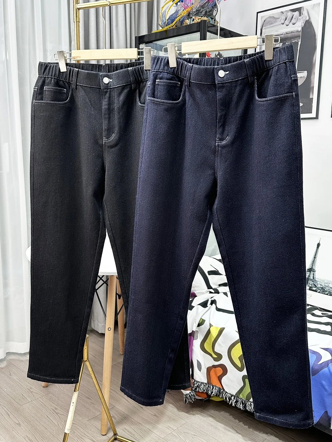 

Heavyweight Original Color Men's Knitted Fce Denim Jeans High Elastici Waed Straight Leg Casual Trousers for Autumn Wi...