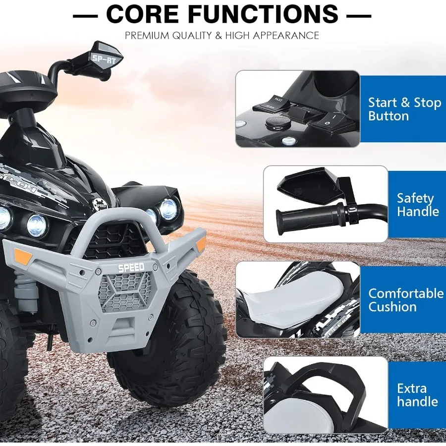 ขับรถเอทีวี 12 โวลต์ 4 ล้อ ของเล่นเด็ก พร้อมเสียงเพลง แตร ไฟ LED ความเร็วสูง-ต่ำ ขับเคลื่อนด้วยแบตเตอรี่