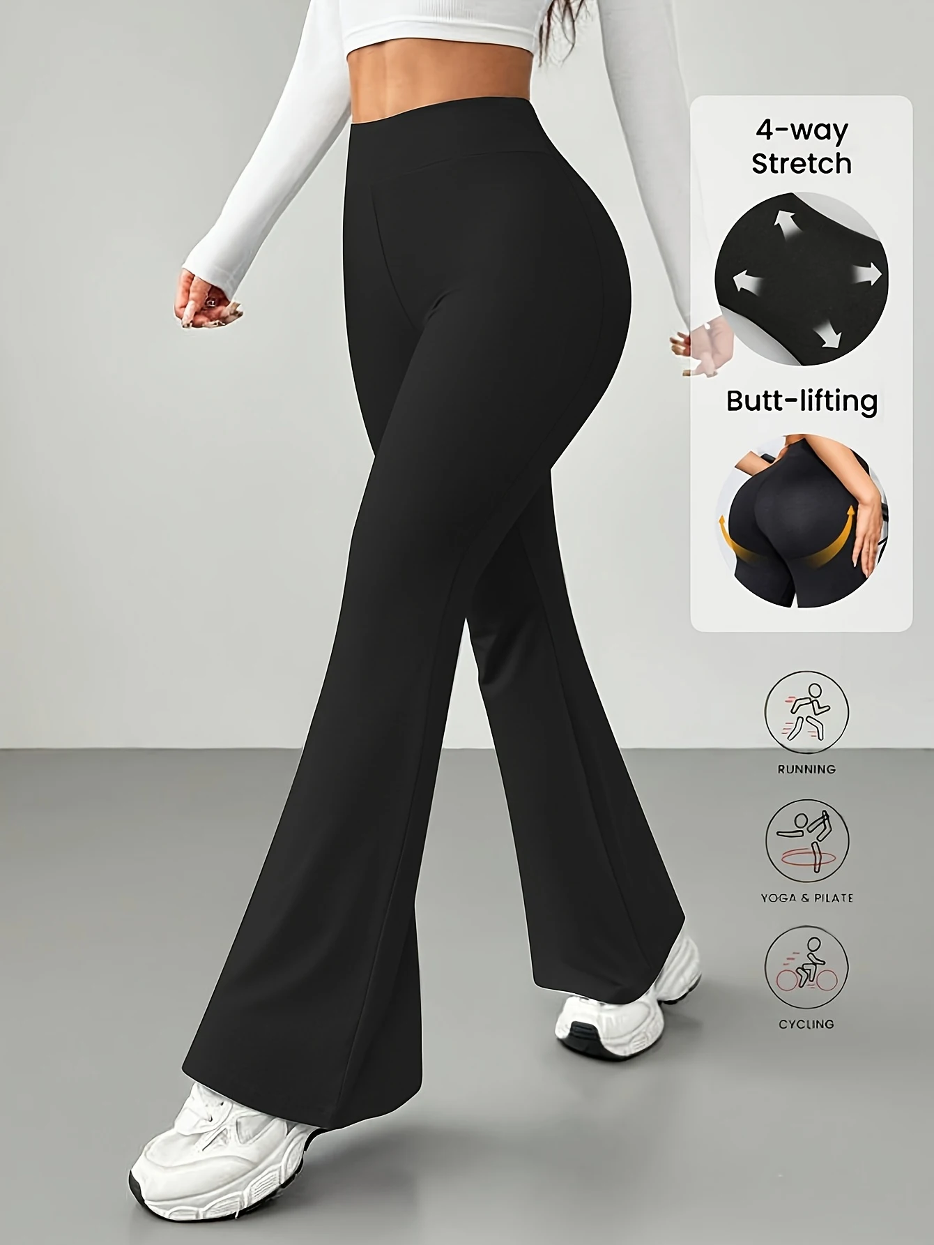 Damen 4-Wege-Stretch-Po-Lifting-Hose mit ausgestellten Beinen, dehnbare Hose mit hoher Taille für Laufen, Yoga, Radfahren, Workout, lässig, täglich