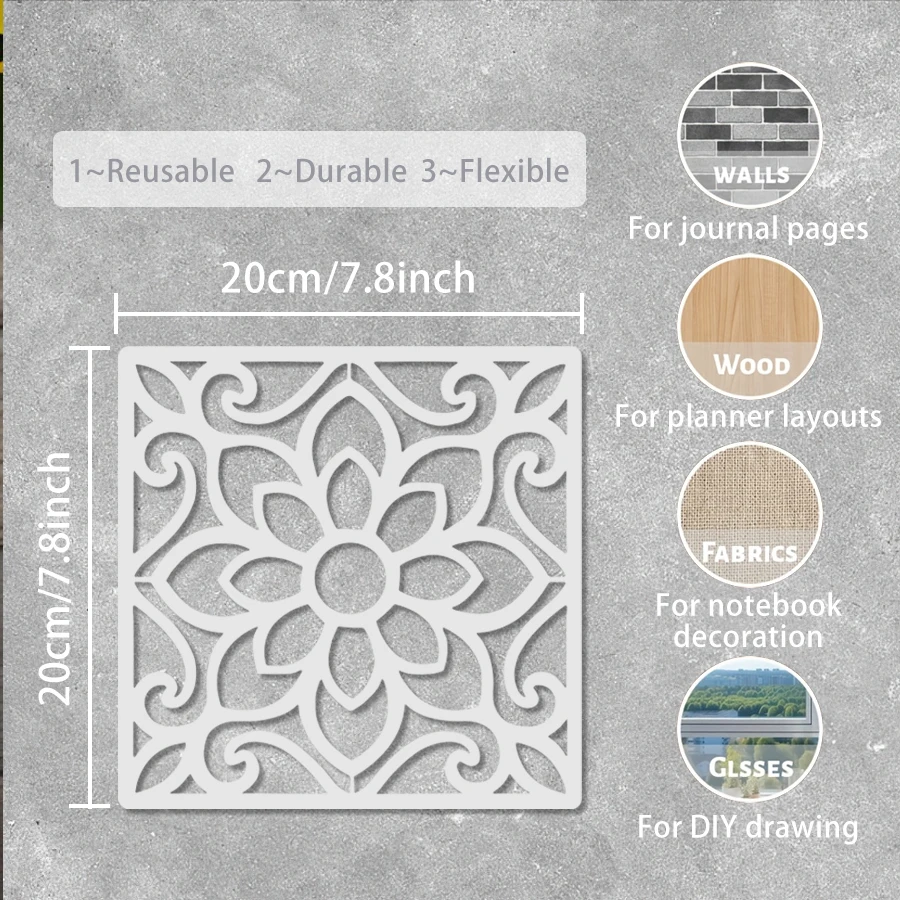 2PCS Floral Geometric Pattern Tile Stencil Template for DIY Decor