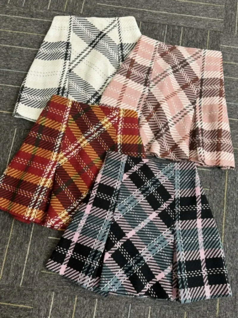 Chic Contrast Plaid Skirts High Waist A-line Women 2024 Faldas Japanese Mini Skirt Autumn New Ropa Mujer Sweet Fresh Falda