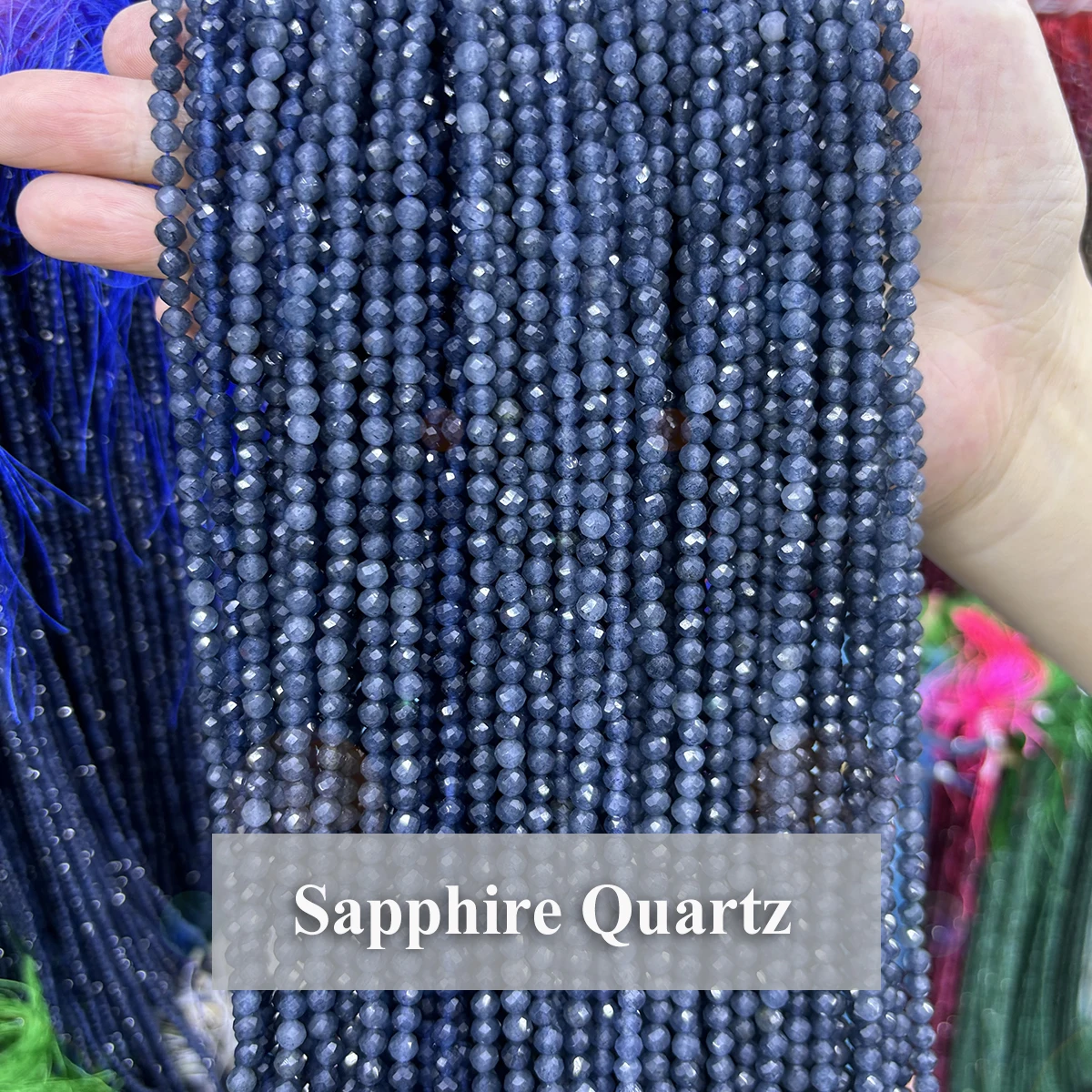 Cuentas facetadas de cuarzo zafiro natural de 2, 3 y 4 mm, abalorios de piedras preciosas sueltas para pulseras, collares, manualidades y accesorios de joyería DIY