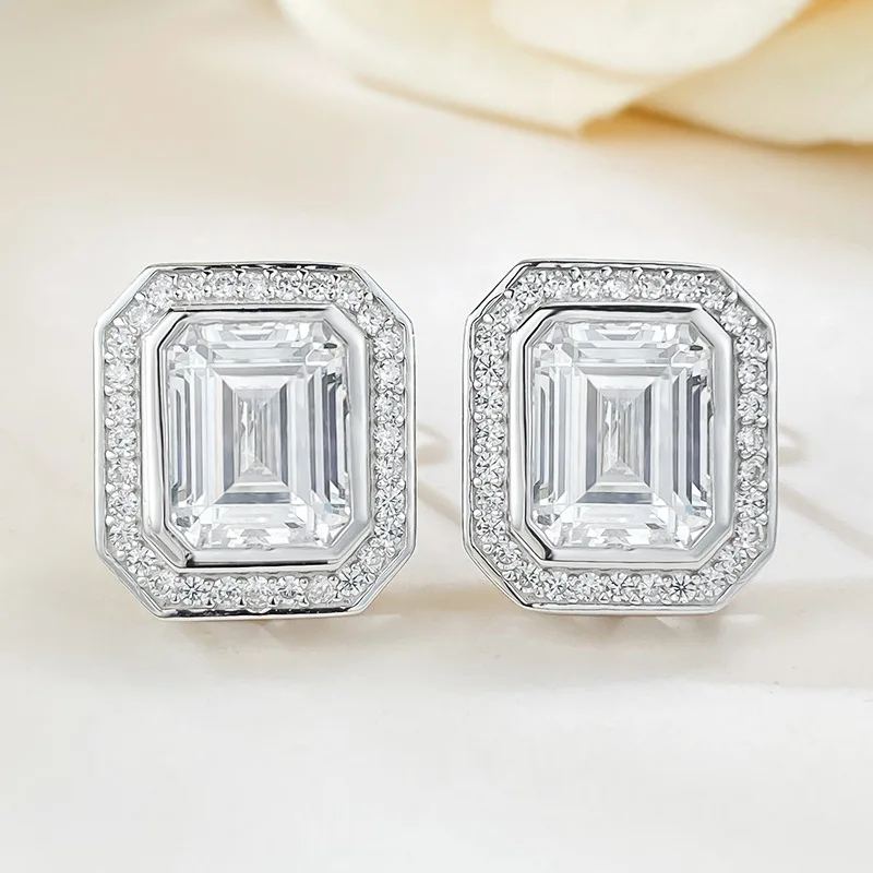 2023 New Imported High Carbon Diamond Rectangular Emerald Cut Earrings Luxury Inlaid with Diamonds