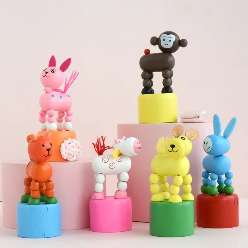 Cartoon Wooden Artwork Movable Dance Puppet Desktop Figurine Ornaments Horse Rabbit Dog Animal Statue Crafts Toys Children Gifts