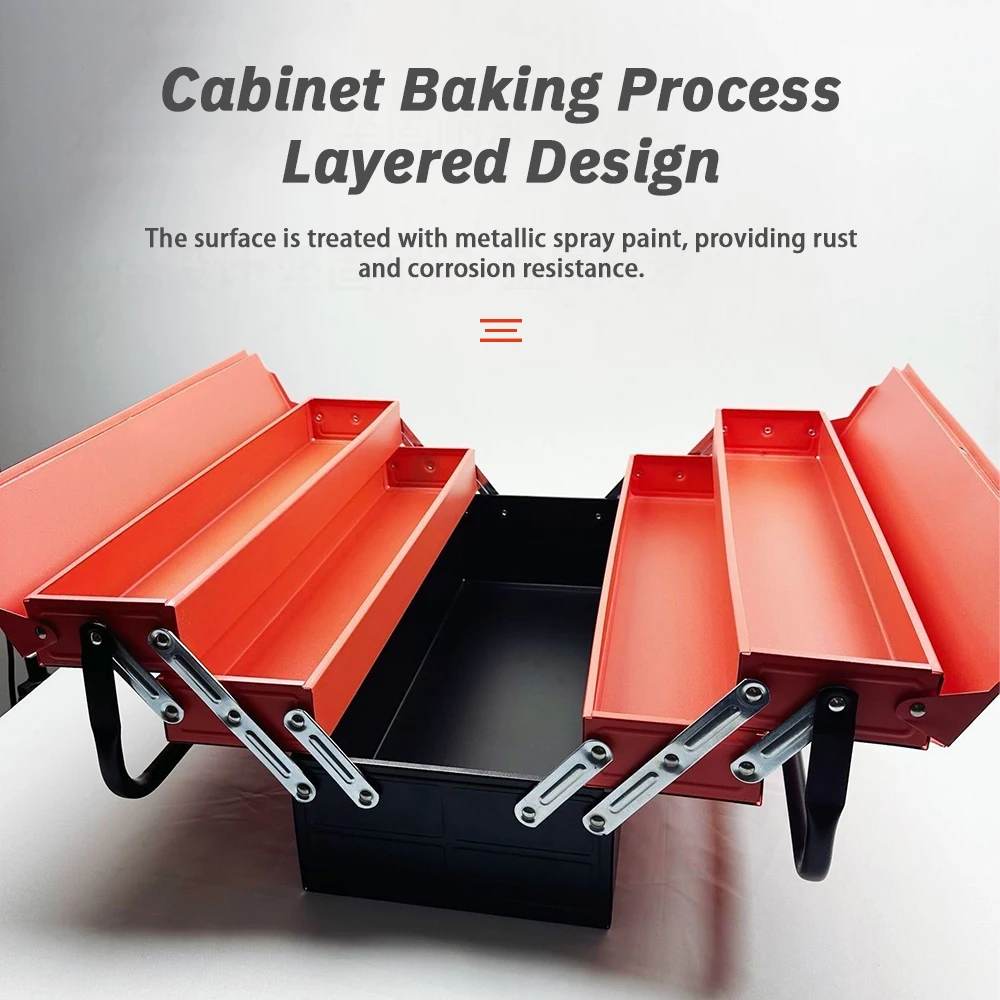 Foldable Metal Toolbox Folding Iron Tool Box Collapsible Organizer Rust-Resistant Storage Box for Home Hand Tools Screws Nails