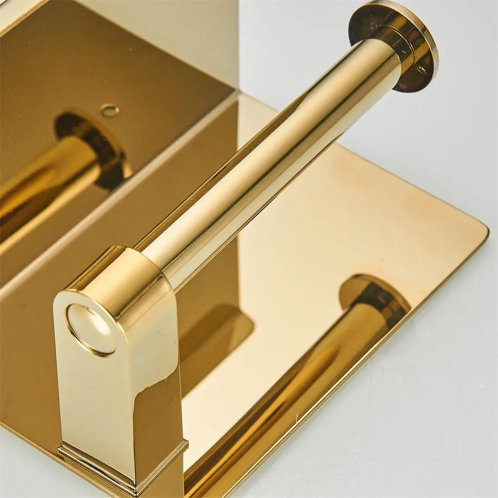 304 Stainless Steel Gold Bathroom Tissue Holder Double Roll Toilet Paper Holder with Phone Shelf Wall Mounted Tissue Dispenser