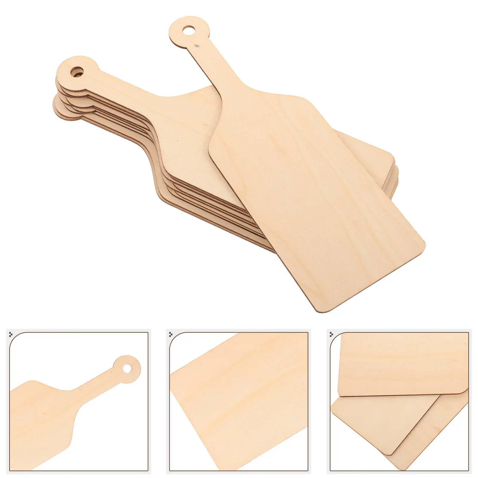 10Pcs Wooden Wood Board For Home Decor New Years Party Decor Mini Cutting Paddle Handles Small Craft Boards
