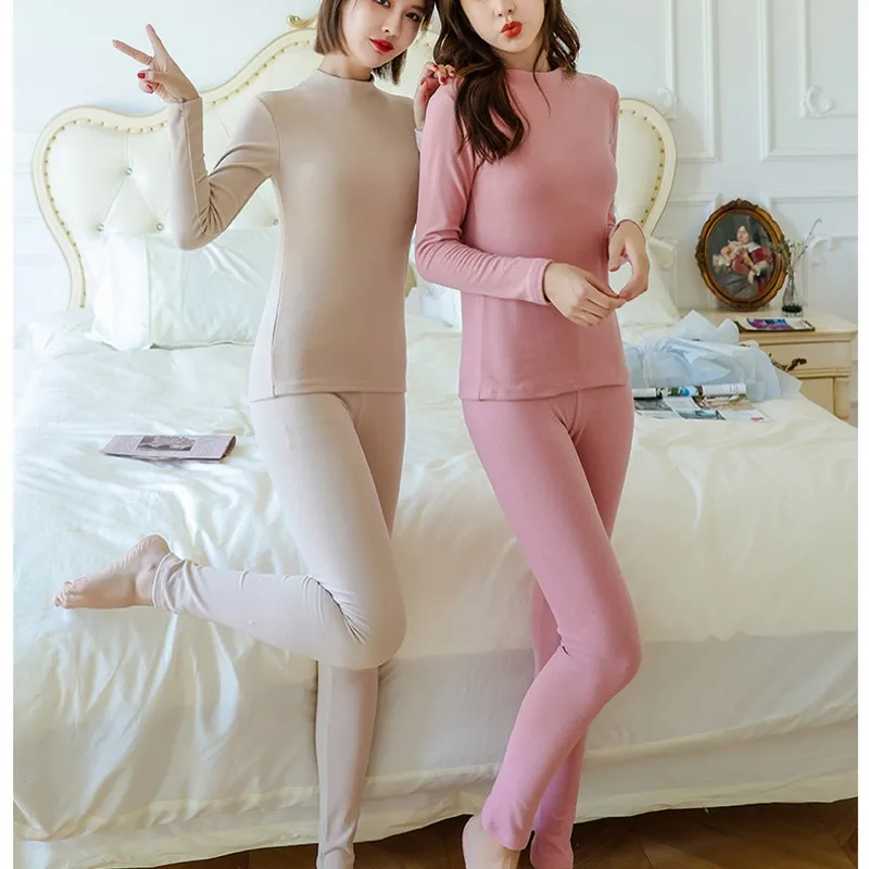 

Mockneck Dralon Fleece bottoming T-shirt Long sleeves and pants Thermal Underwear Sets Autumn winter Warm clothing