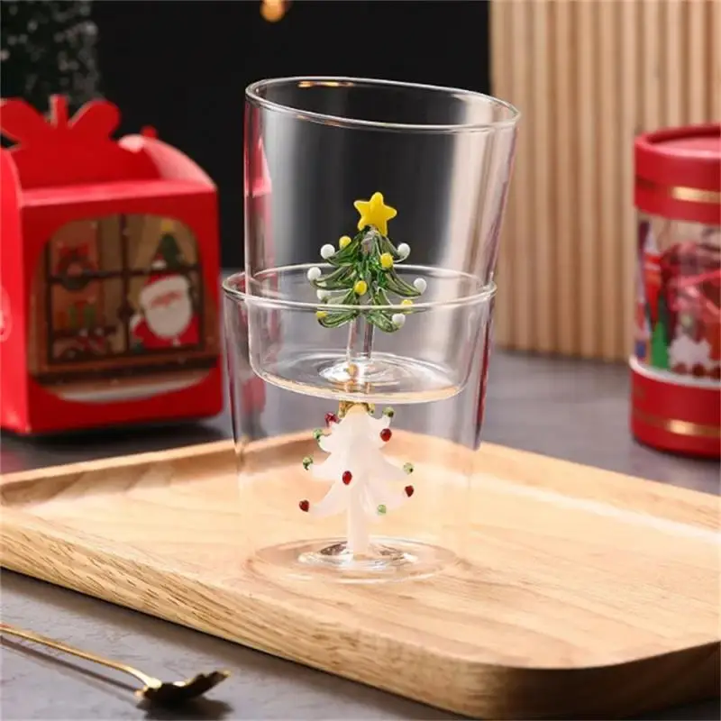 Christmas Tree Glass Cup 3D Shape Glasses Home Cute Snowman Water Coffee Glass Single Layer Cup With Guests Juice Cold Drink Cup