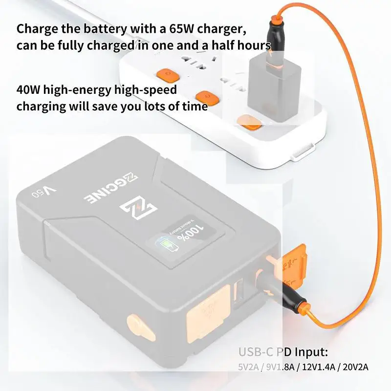 Kabel USB-A ZGCINE do kabla USB-C ZG-V99 V160 V50, pomarańczowy kabel o mocy 60 W.