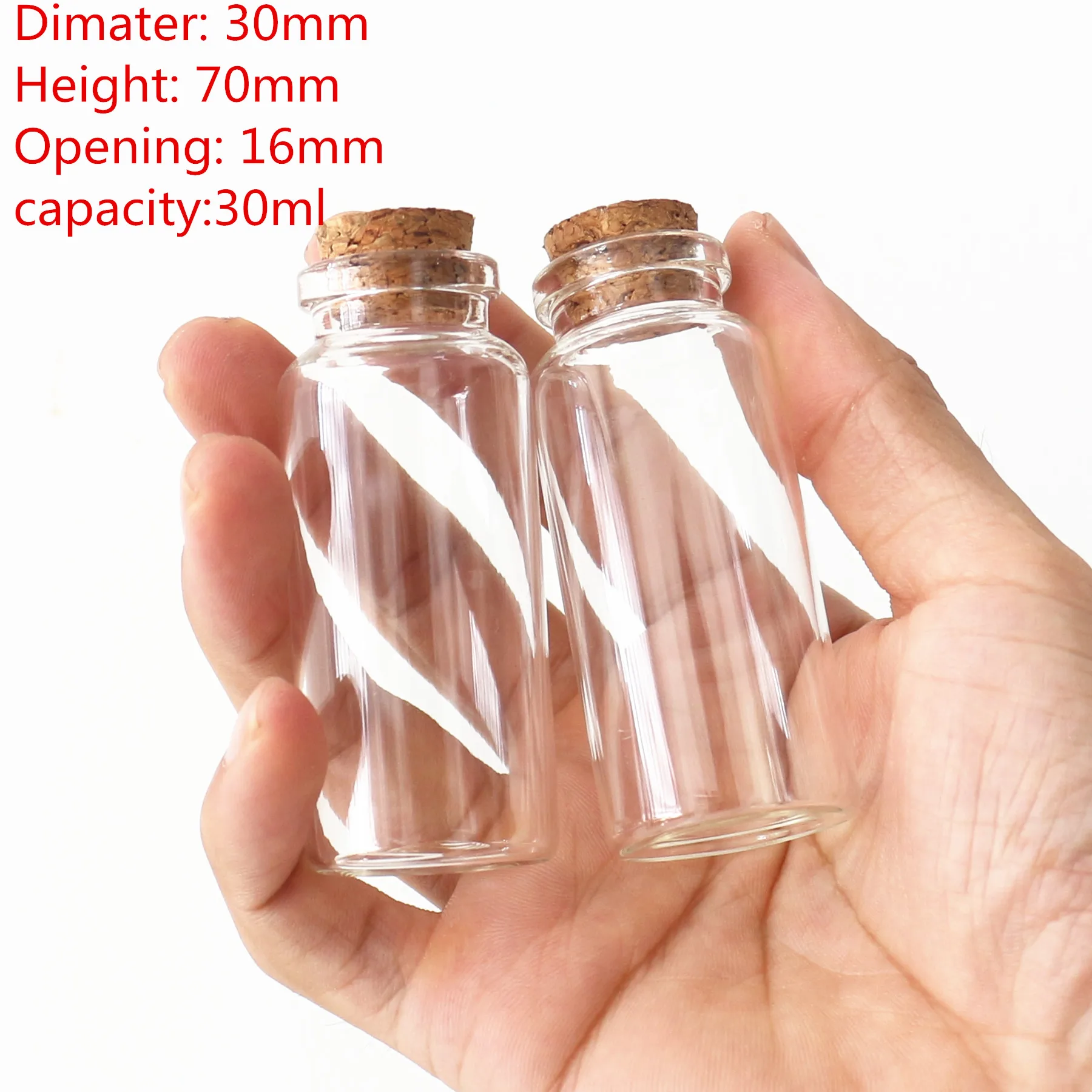 30ml 16*30*70mm Glass Bottles Cork Stopper Cute Clear Empty Spice Bottles Jars DIY Crafts Wishing Vials