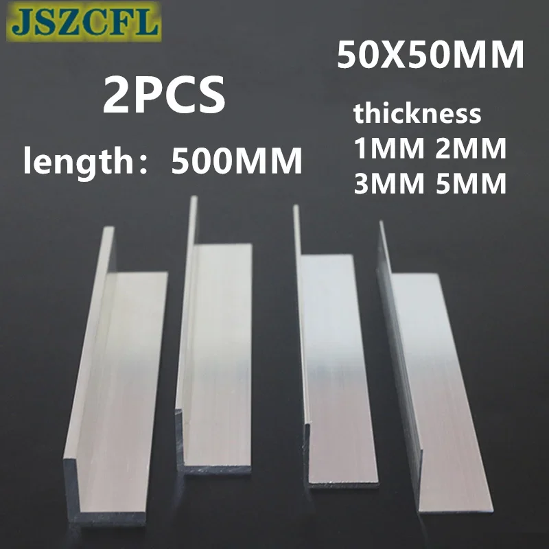 

2PC 6063 Right Angle aluminum 50x50MM thick 1/2/3/5/6/10MM L-shaped aluminum alloy Aluminum edging triangle profile length 500MM