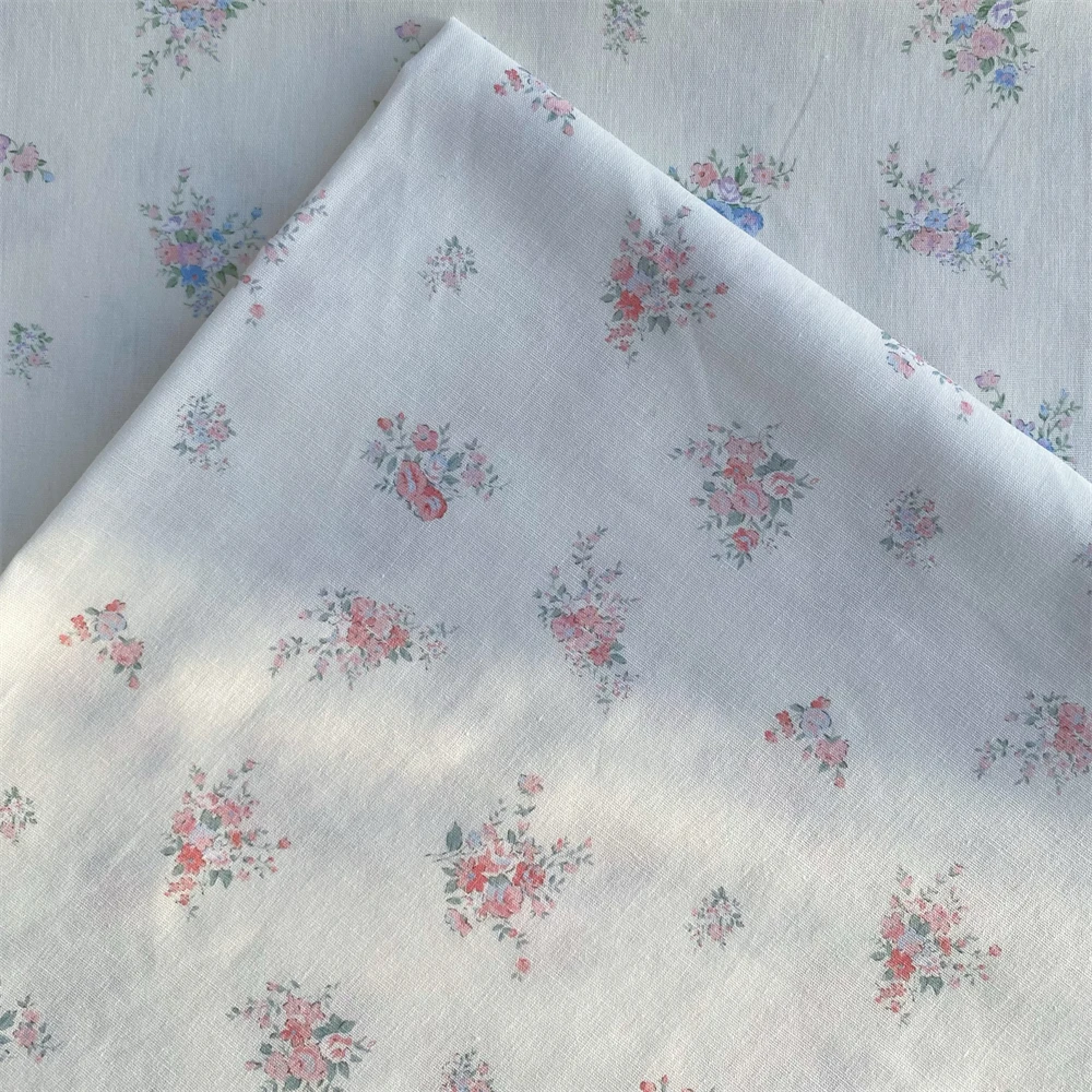 ผ้าฝ้ายผ้ากอซคู่นุ่มBreathableผิวRoseดอกไม้พิมพ์ชุดนอนสวมใส่ผ้าDIYแหวนผมผ้า