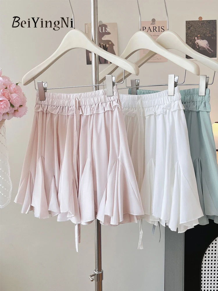 Beiyingni-minifalda tutú blanca para mujer, falda corta acampanada esponjosa, informal, con cintura elástica, Kawaii, coreana, 2025