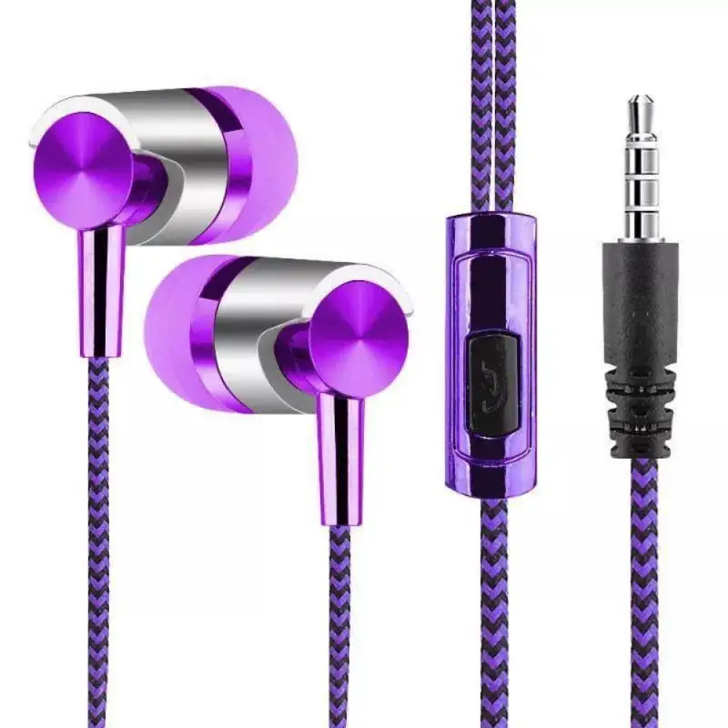 3.5mm In-Ear Stereo Earbuds Earphone Wired Nylon Weave Cable Earphone Headset With Mic For