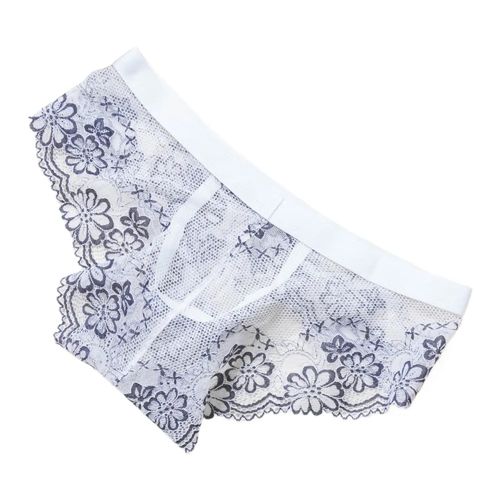 

Men Lingerie Breathable Jacquard Lace Floral Briefs U Pouch Underwear Low Waist Casual Sexy Transparent Panties