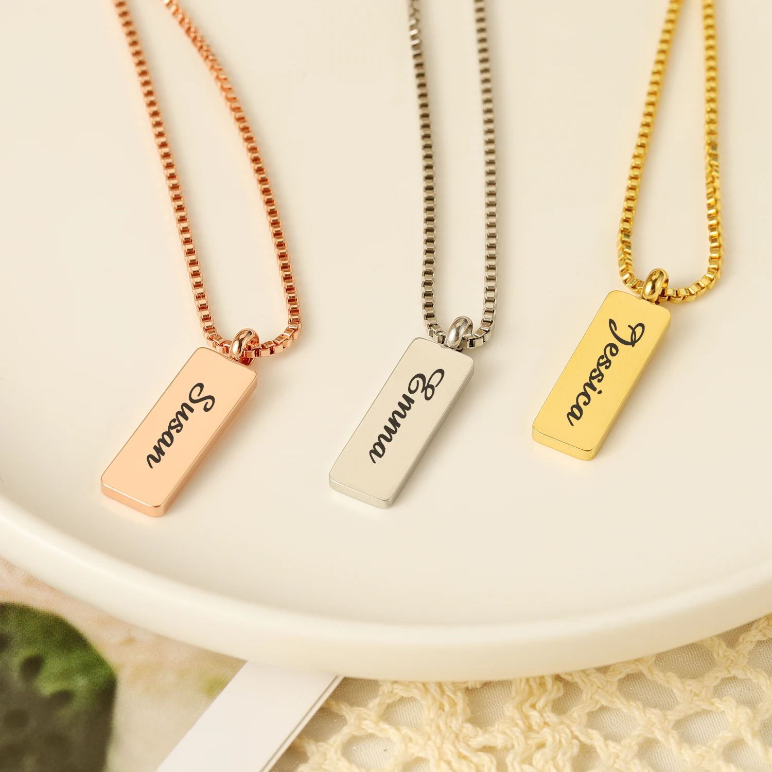 

No Engraving Stainless steel Personalized Chain Verticial Bar Necklace 18K Gold Plated Pendant Christmas Gift For Women