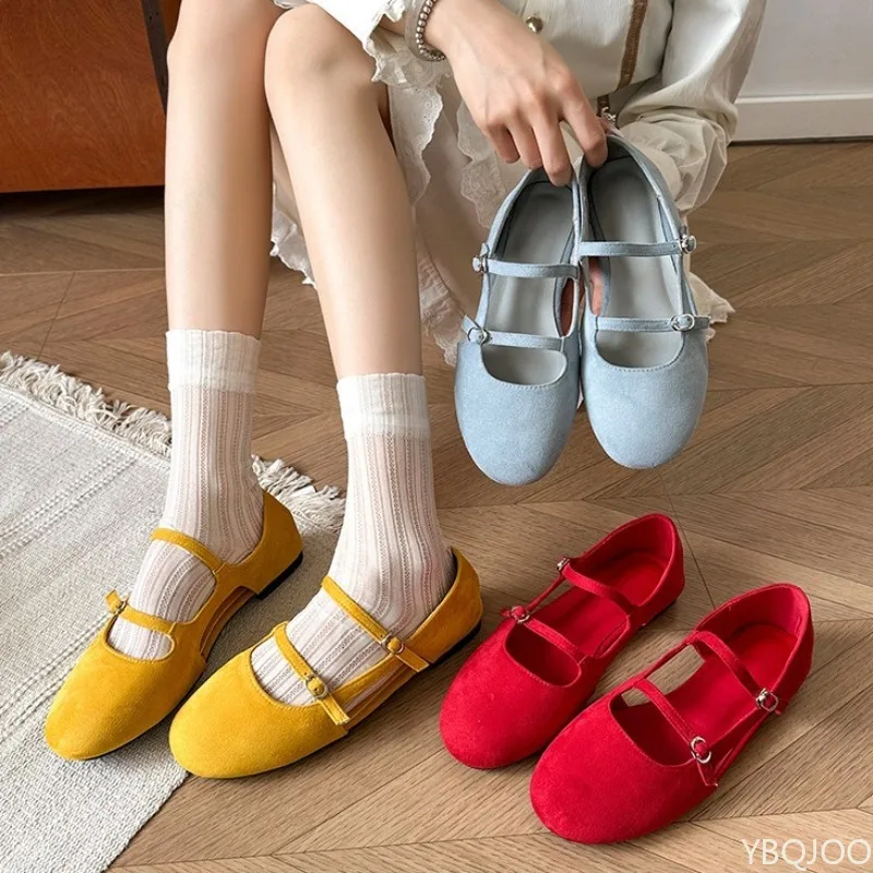 Flat bottomed retro suede single shoes for women new spring summer round toe simple  comfortable low top single shoes