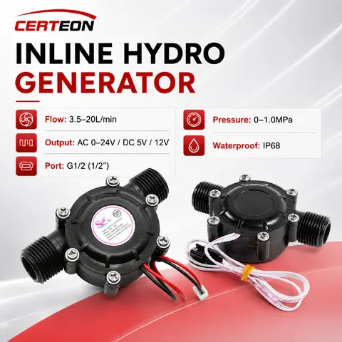 Pipe Water Flow Generator AC25V Micro Hydro Turbine G1/2 3.5-20L Min for Automatic Faucet Smart Shower Sensor Tap