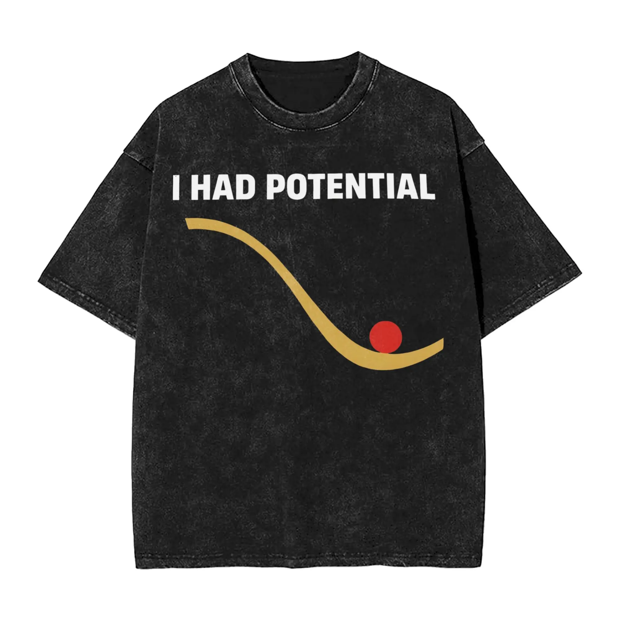 I Had Potential Men's T Shirt Washed  Fun Tee Shirt Short Sleeve Crewneck T-Shirt Cotton Gift Idea Tops