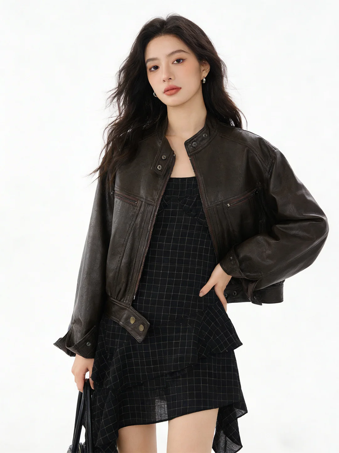 Chic Zipper Design Leather Jaet ort Biker Sle Sweet Cool Early Spring New Arrival Slimming Women's Faion Outerwear