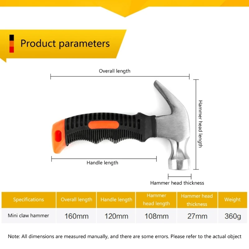 ipiip Household Mini Claw Hammer High Carbon Steel Small Hammer Nails Mini Rubber-coated Small Hammer Tool for Home