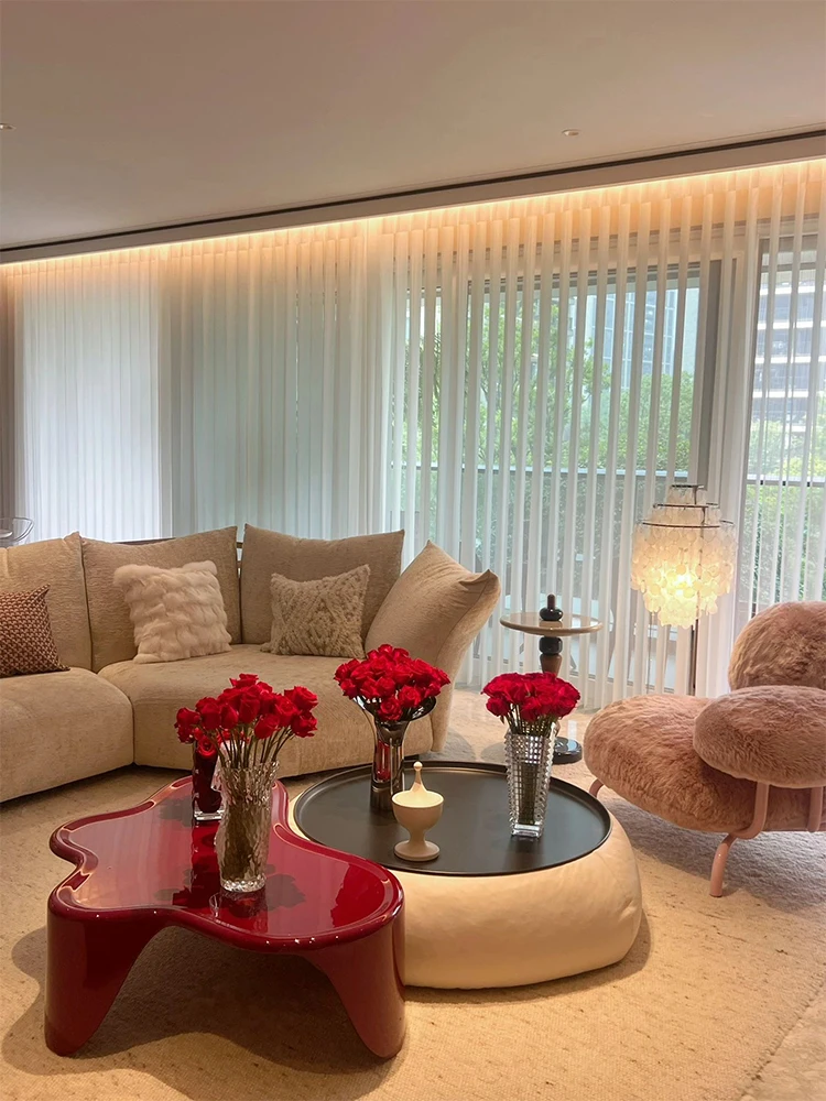 

2023 New Tea Table, Living Room, Home, Postmodern Style, Quiet Wind, Pebble Red, Irregular Elliptical Cloud Style