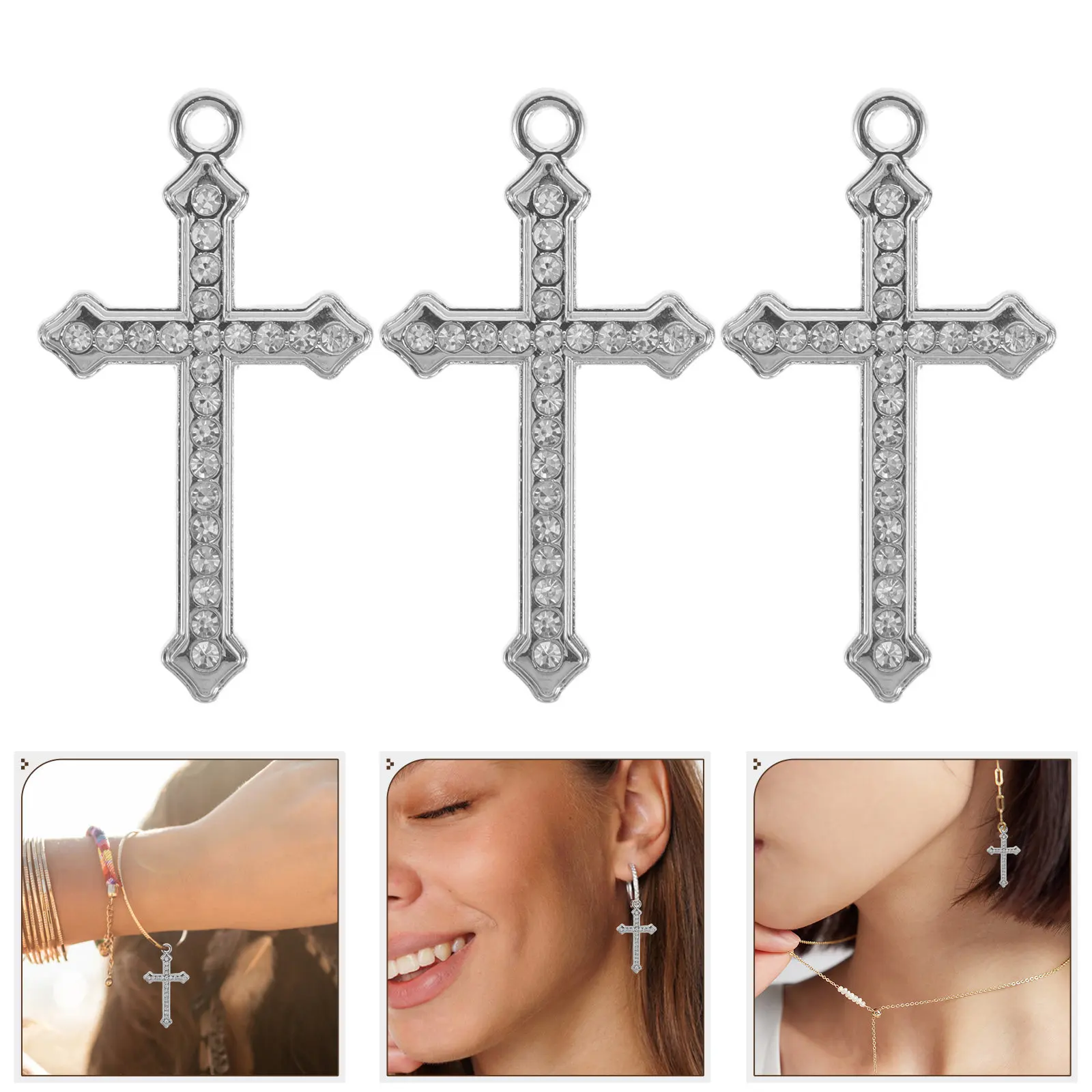 

10Pcs Vintage Rhinestone Cross Charms Crucifix Pendant for Jewelry Making Prayer Necklace DIY Craft Supplies Alloy Cross
