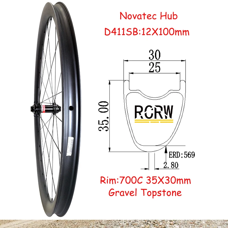 

700C гравия дорога 35x30 мм передняя колесная пара углеродный обод 24 Отверстия Асимметричная бескамерная 30 ширина 35 глубина Novatec D411SB 6 болтов Шима втулка
