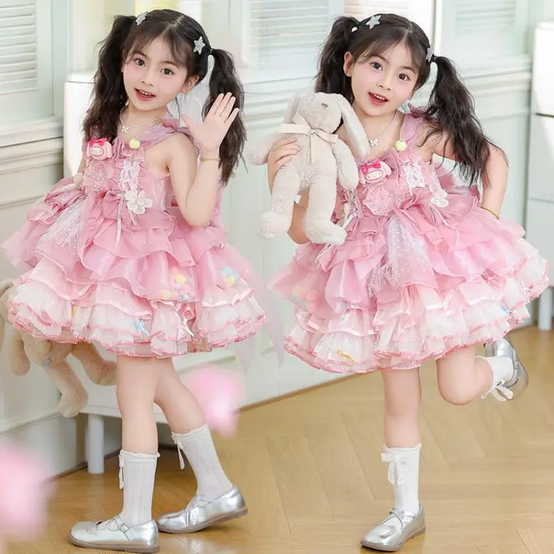 

My Melody Cartoon Girls Lolita Dress Lace Party Dress for Kids Summer Ruffled Tutu Skirt Princess Costume Outfit Festival Gift