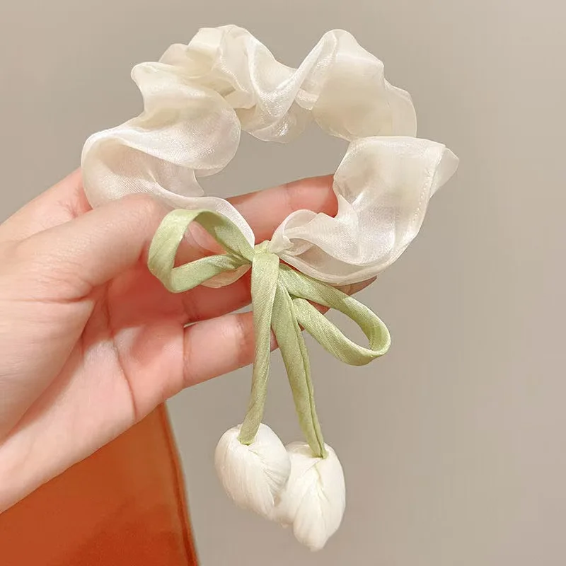 ربطة شعر الأميرة توليب زهرة سكرانشية حبل شعر للنساء عصابة رأس إكسسوار شعر للأطفال شريط مرن إكسسوار شعر