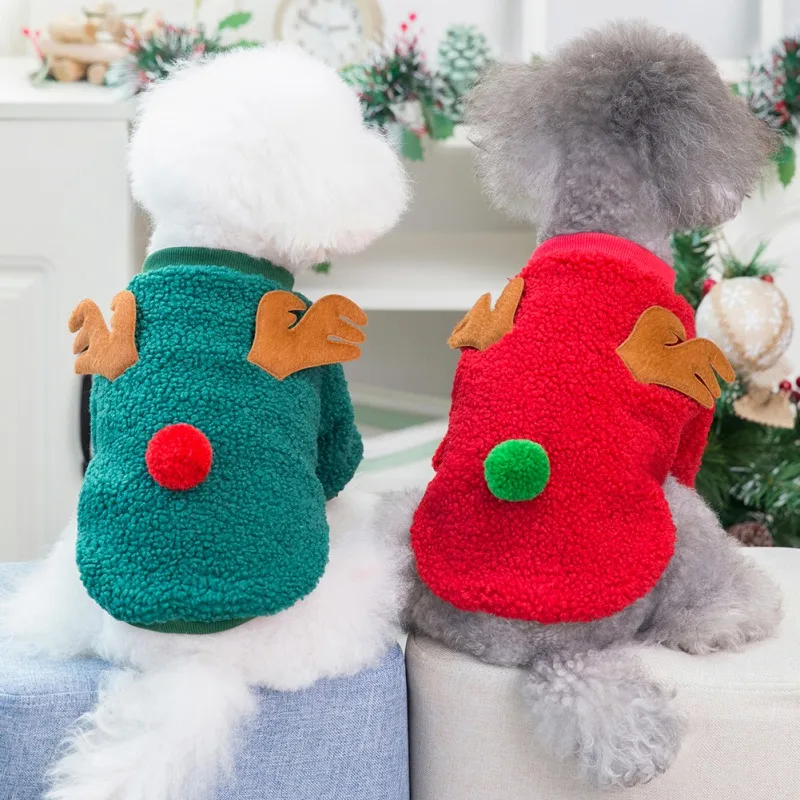 Autumn Winter Cute Christmas Dog Coat Grain Velvet Pet Dog Sweater New Year Party Sweater Shirt Festival Pet Clothing Outfit