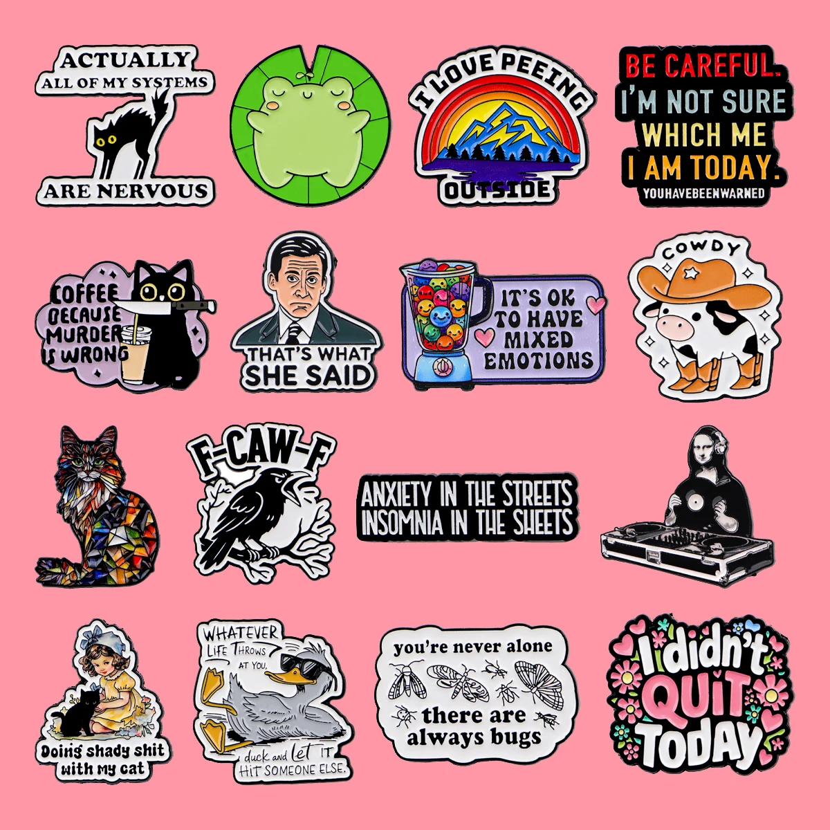 Lustige Figuren Zitate Emaille Pins Cartoon Tiere Brosche Anstecknadel Abzeichen auf Rucksack Kleidung Accessoires Modeschmuck Geschenke