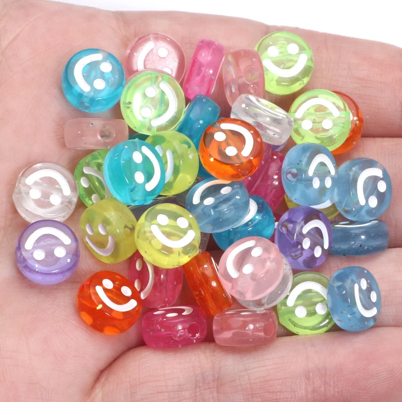 30pcs 10mm Multicolor Acrylic Beads Loose Spacer Smiling Face Beads For Jewelry Making DIY Bracelet Earrings Accessories