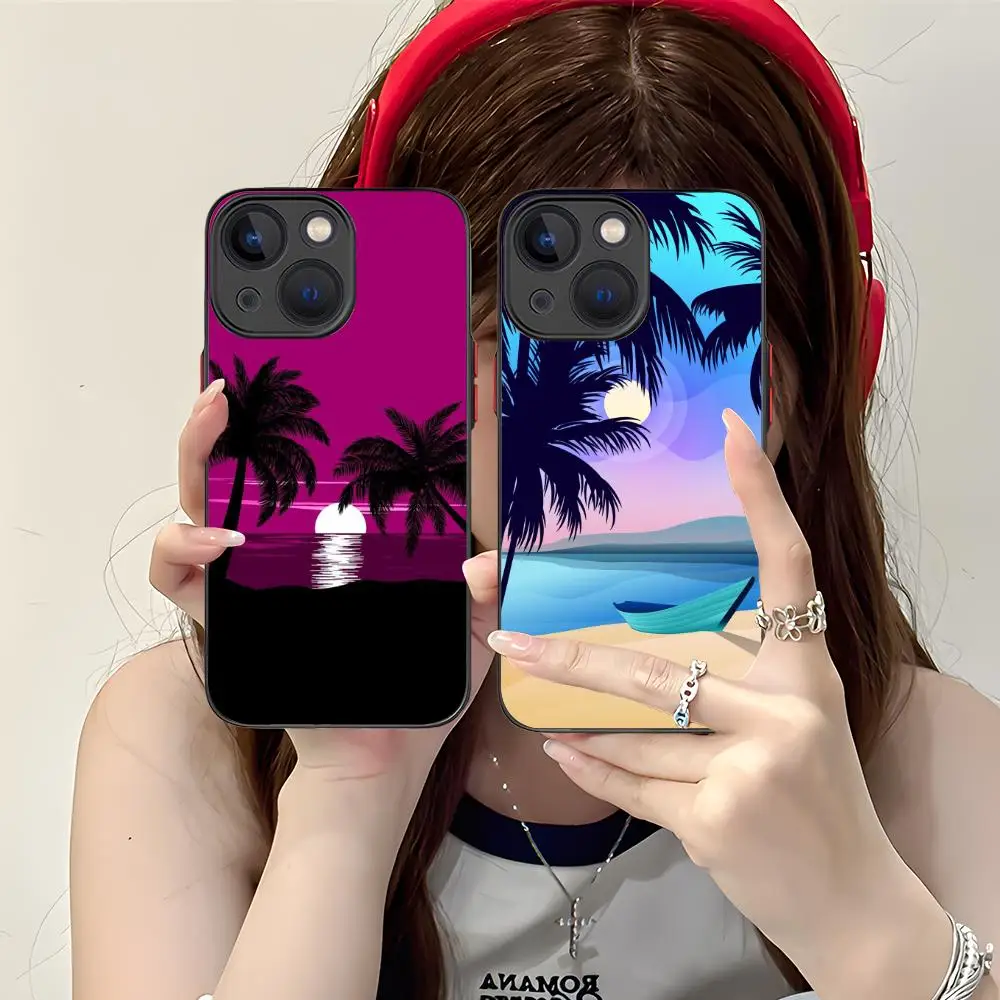 

Чехол для телефона Sunset Coconut Trees для iPhone 16, 15, 14, 13, 12, 11 X XR XS 8 7 Pro Max Plus, мини-цветный силиконовый защитный чехол