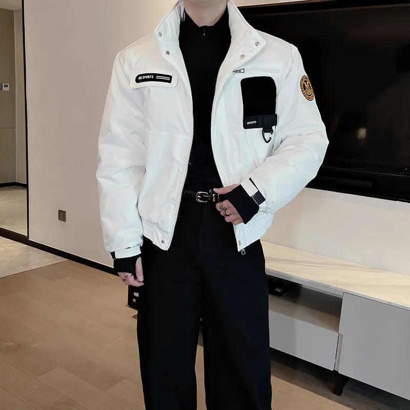 

Американская зимняя куртка-пилот из хлопка для мужчин, модная, с воротником-стойкой, мотоциклетная, теплая, утолщенная, из полиэстера