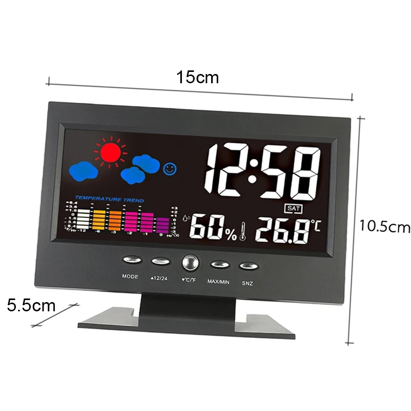 محطة الطقس الرقمية درجة الحرارة مقياس الرطوبة على مدار الساعة ميزان الحرارة الرطوبة التقويم درجة الحرارة الاتجاه إنذار مستوى الراحة